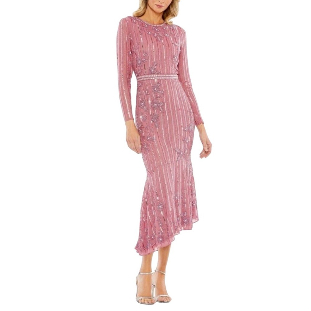 Mac Duggal 93627 Rosewood Sequin Beaded Midi‎ Dress Size 14 $398